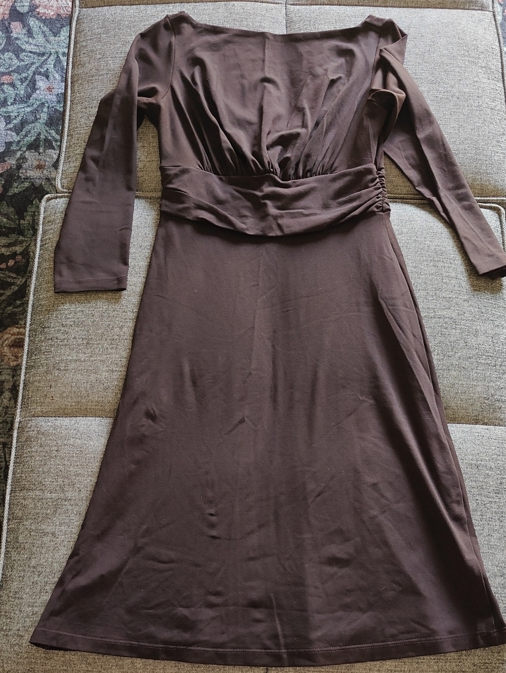 Susana Monaco Brown Long Sleeve Gathered Waist Dress - Picture 1 of 3